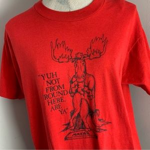 Vintage 80s Maine Moose Single Stitch Red Tshirt Xl Groan McGurn Not From Round